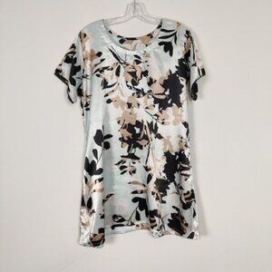 Women's Mini Dress Size XL Blue Black Tan Leaves Satin Summer Outerwear Travel